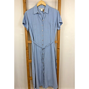 Vintage Belle Point Blue Short Sleeve Maxi Shirt Dress Size LARGE #1568